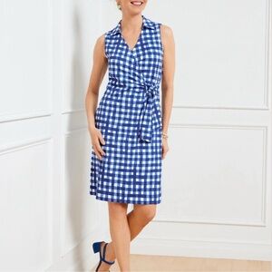 Talbots Effortless Jersey Kelley Dress Blue Gingham